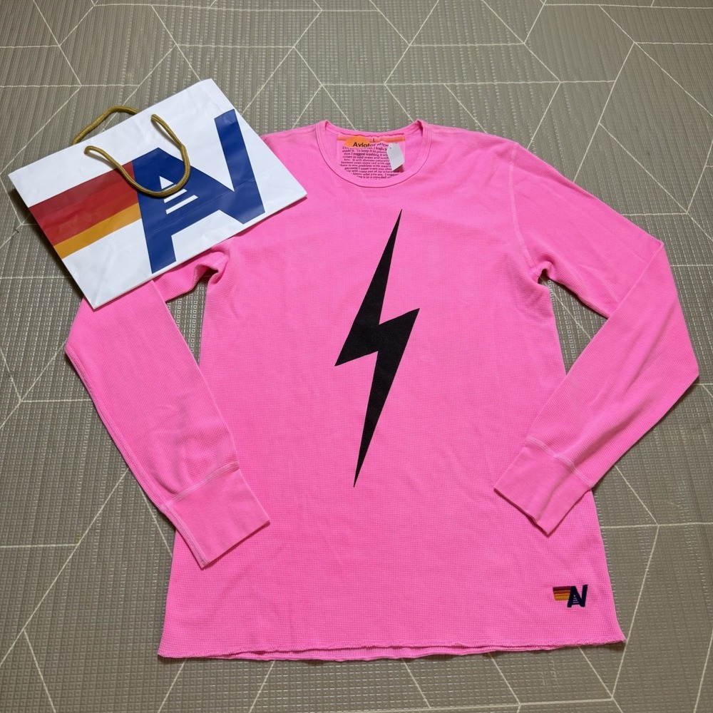 NEW Aviator Nation Bolt Thermal Top Women's L Neon Pink